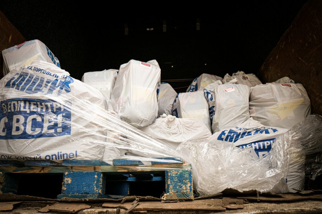 NFI hygienic kits for IDPs are lying in the bus in Lanivtsi, Ukraine