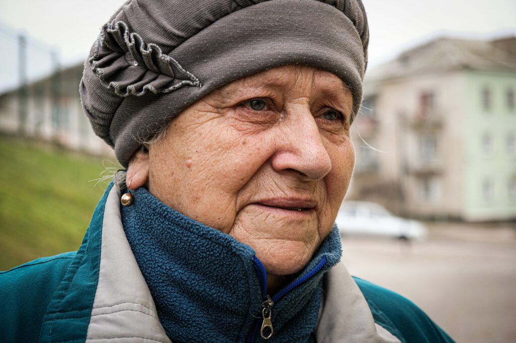 Larisa, a 71-year-old affected by the conflict IDP, who lost her home